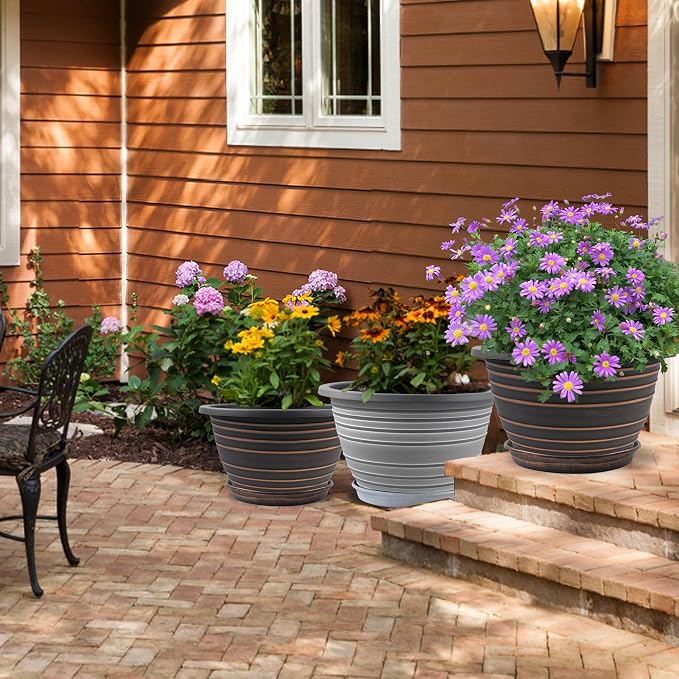 12 Inch Plastic-Flower Pot-for-Indoor Plants, 3 Pack Large planters - Image 7