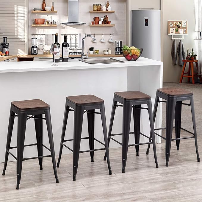 Alunaune 30" Metal Bar Stools Set of 4 Stackable Counter Height Barstools - Image 9