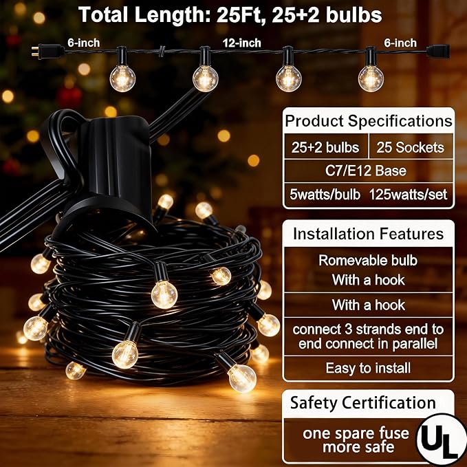 Abeja 25Ft Outdoor Patio String Lights, G40 Outdoor Globe String Lights - Image 2