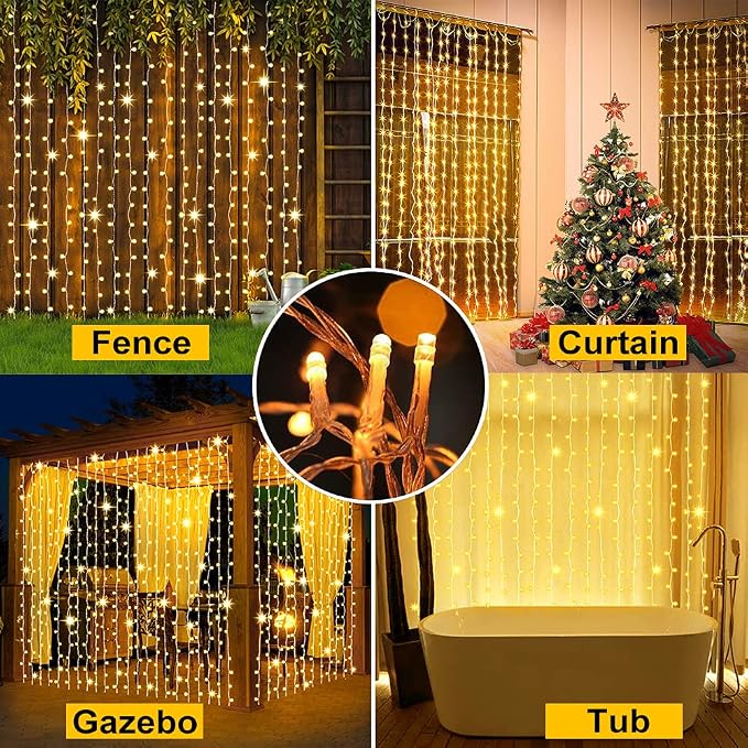 Upgraded Solar Curtain Lights Outdoor Garden Fairy String Lights 300 LED 8 - Image 2