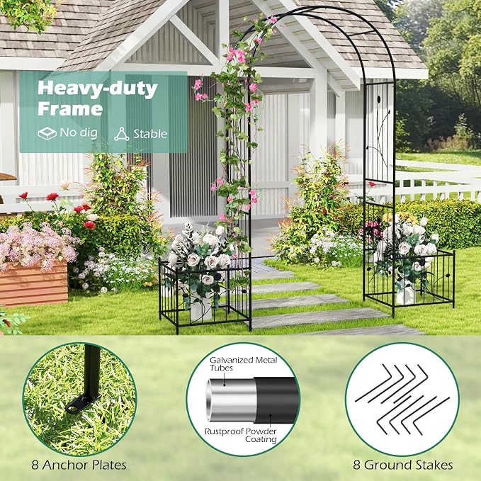 IRONMAX Garden Arch with Planter Boxes, Outdoor Wedding Archway Pergola - Image 4