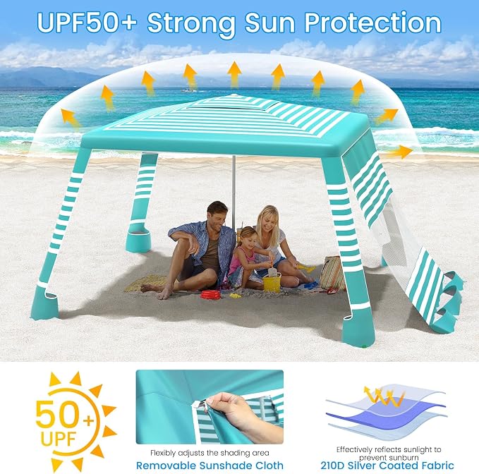 MoKo Beach Cabana, UPF 50+ Protection Easy Setup Beach Tent Sun Shelter - Image 5