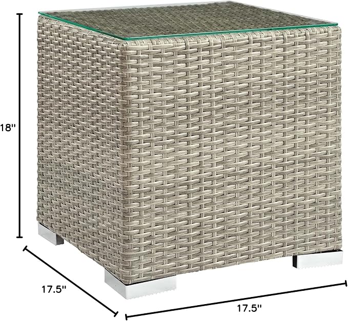 Modway Repose Wicker Rattan Glass Outdoor Patio Side End Table in Light Gray - Image 4