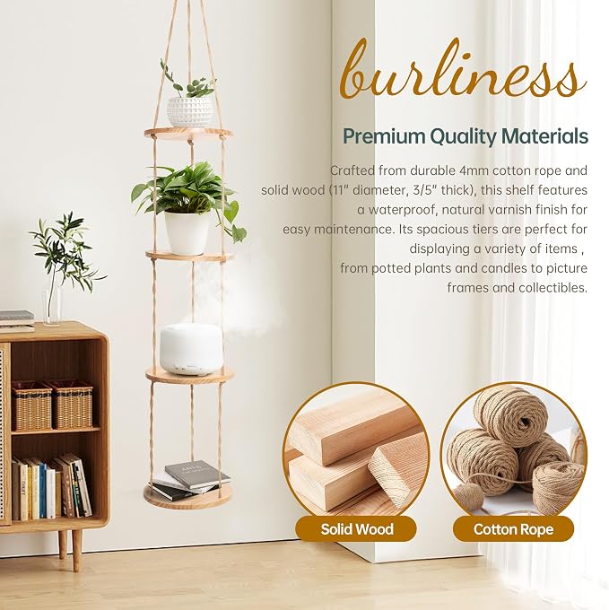 Hemp Rope Hanging Plant Shelf from Ceiling - Image 5