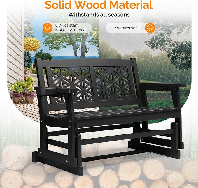 VINGLI Fir Wood Outdoor Glider - Image 4
