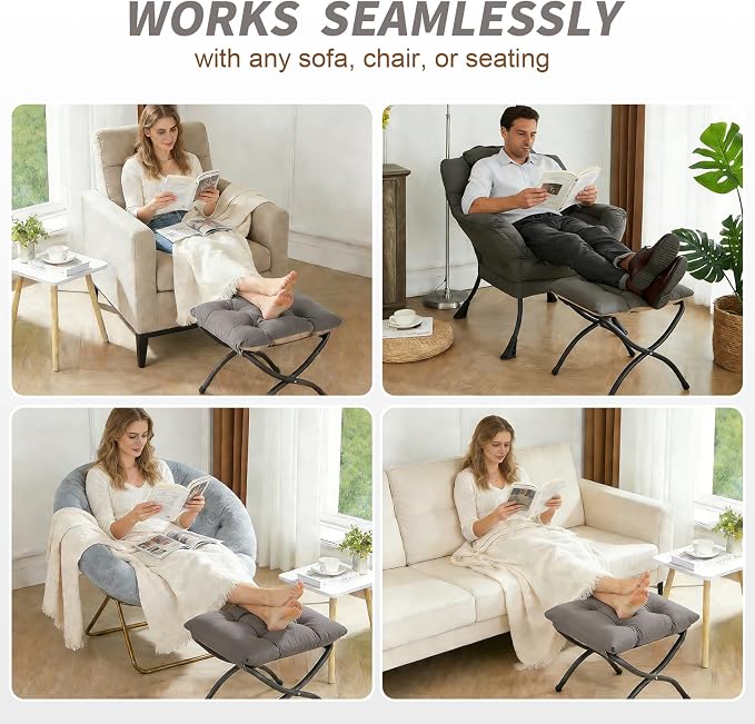 HollyHOME 15" Folding Footrest Stool, Upholstered Small Foldable Ottoman - Image 4