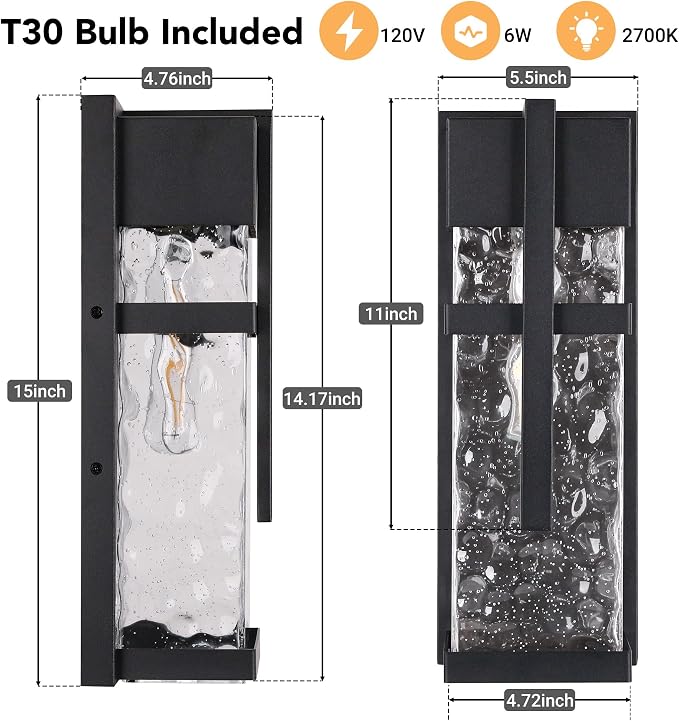 Hammered Glass Wall Lamp, Outdoor Light Fixtures, Exterior Wall Lantern - Image 5