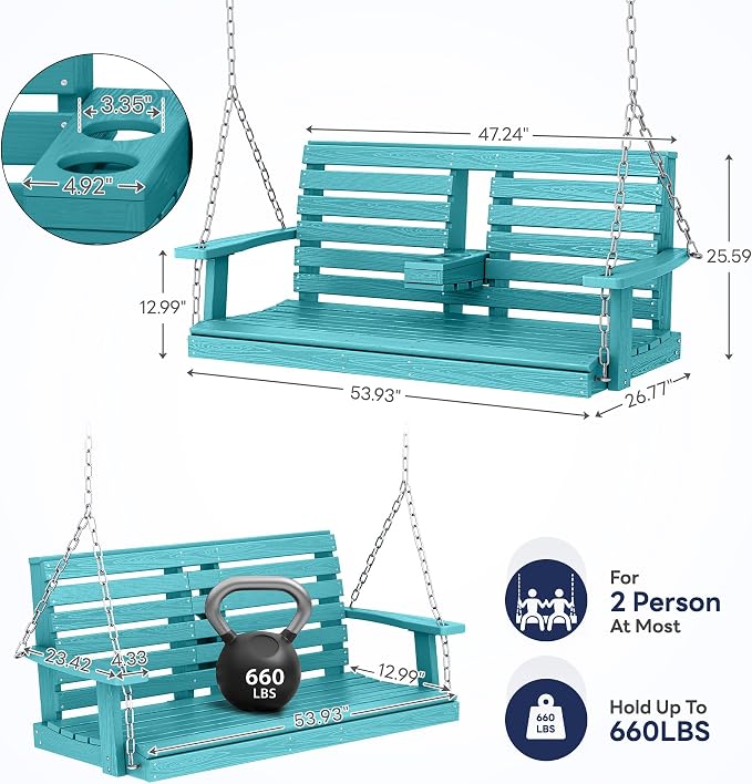 KINGYES Outdoor Hanging Patio Swing Set of 4, 2 Seat Swing Chair - Image 3