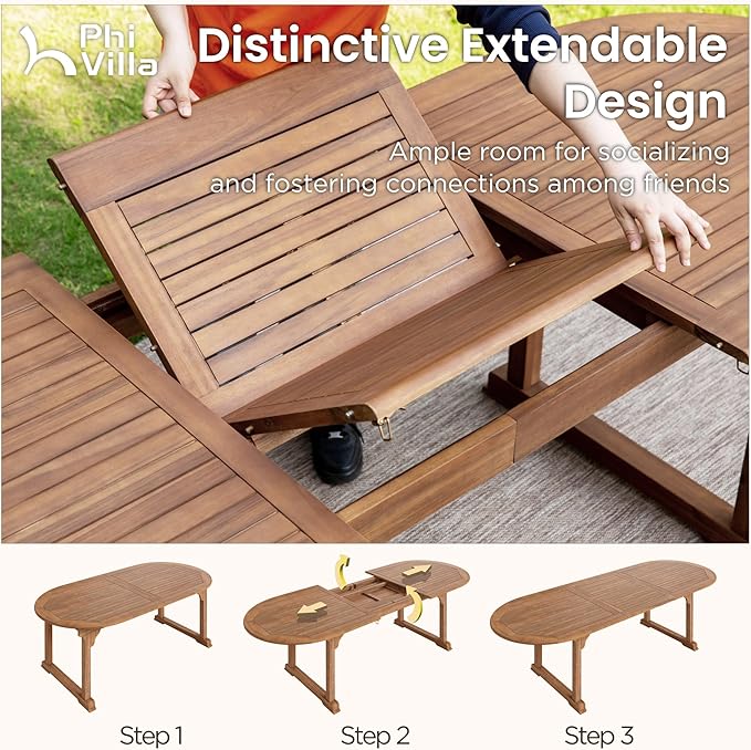 PHI VILLA 7 Pieces Acacia Wood Outdoor Dining Set - Image 2