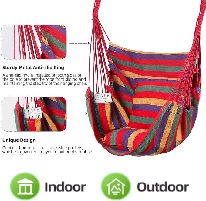 Goutime Hammock Chair, Boho Hanging Rope Ceiling Swing, Macrame Hanging - Image 3