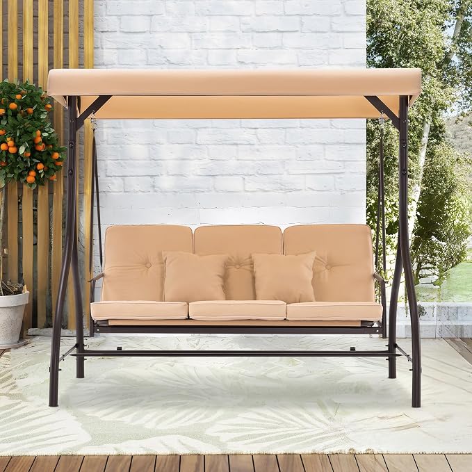 MCombo 3-Seat Outdoor Patio Swing Chair, 2-in-1 Convertible Porch Swing Glider - Image 4