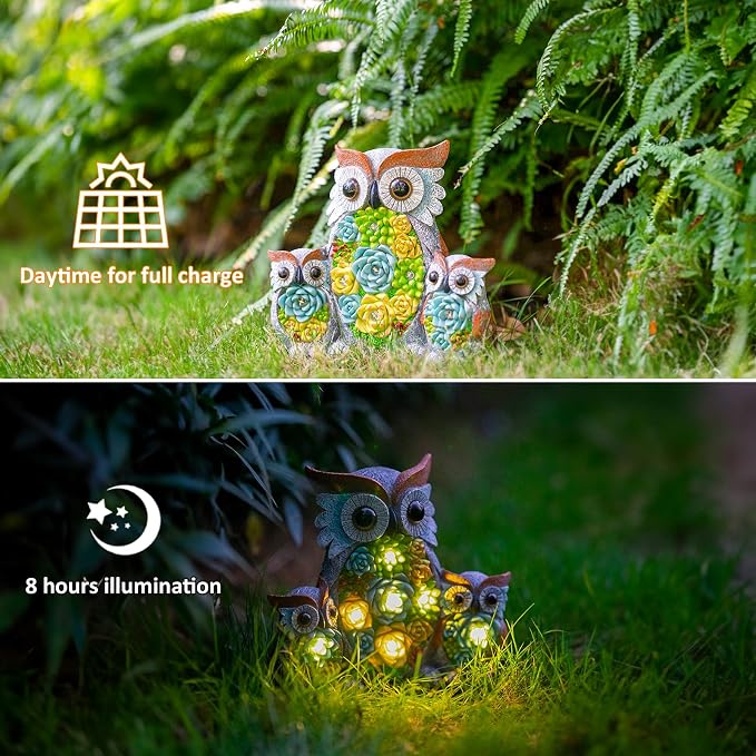 Solar Garden Statue Owl Decor – Cute Owl Family Figurines - Image 4