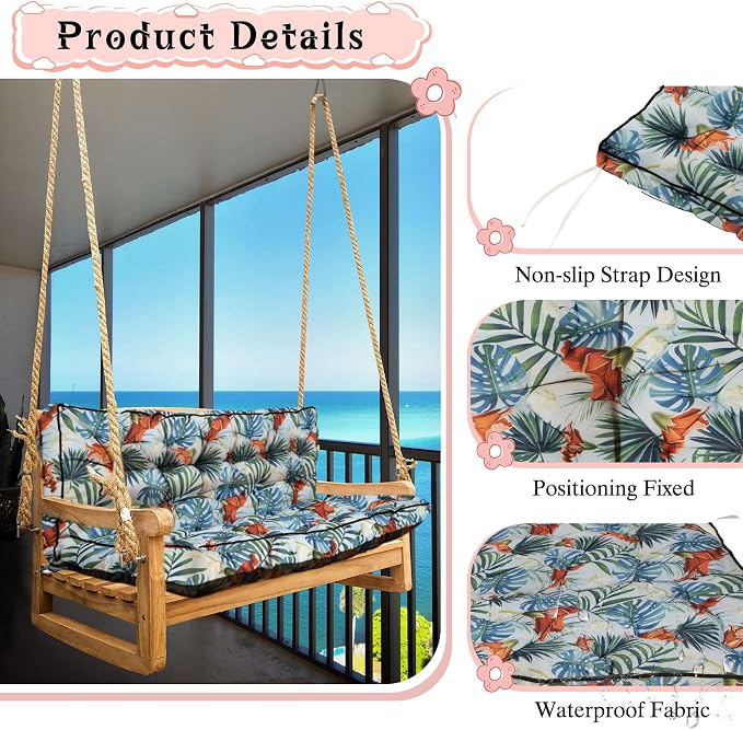 2-3 Seat Swing Replacement Cushion, Outdoor Bench Cushions - Image 2