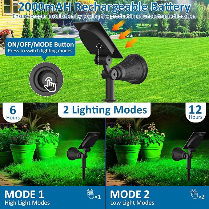 T-SUNUS Green Solar Landscape Spot Lights 4 Pack, IP65 Waterproof Garden - Image 2