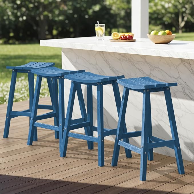 Ciokea 4 Set 29" Outdoor Bar Stools Heavy Duty HDPE Outdoor Stools Weatherproof by CIOKEA