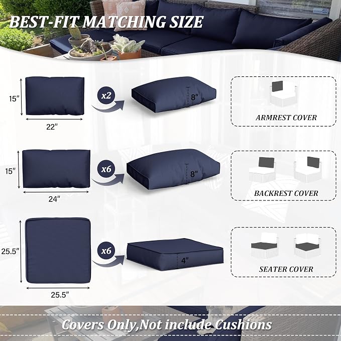 14 Pcs Outdoor Cushion Covers Patio Cushion Slipcovers Replacement Splash Proof - Image 2