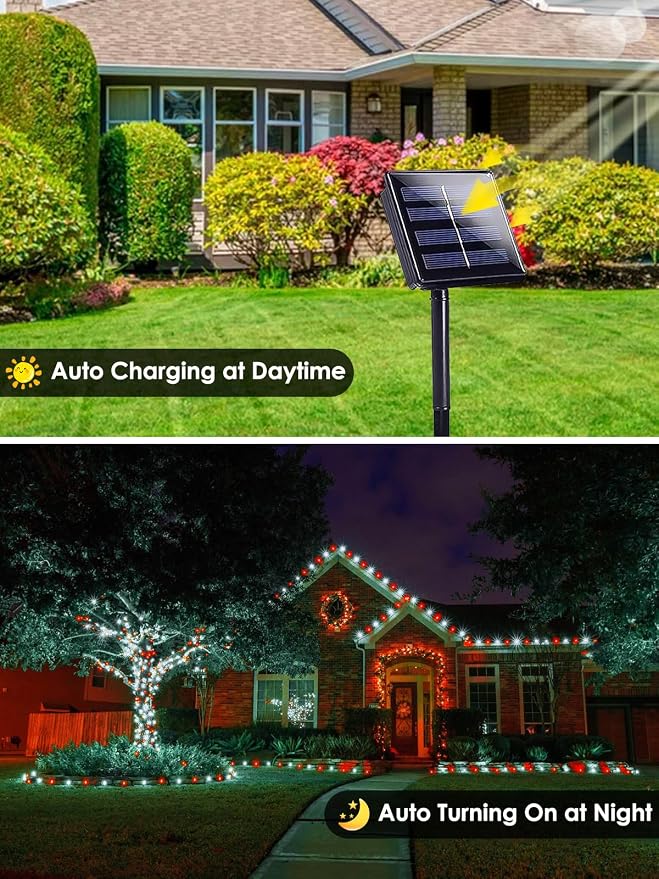 4-pack Red and White Solar Christmas Lights Outdoor Waterproof, 400LED 132FT - Image 4