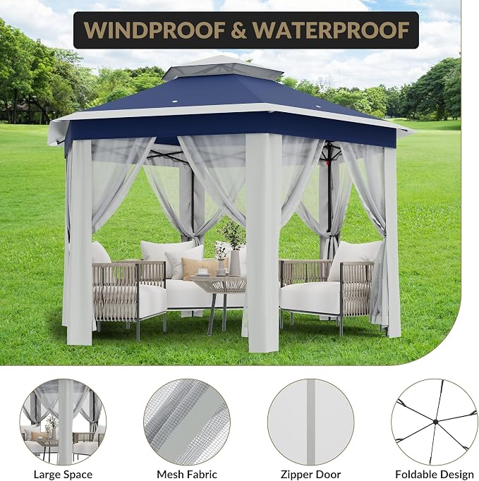 GAOMON Heavy Duty 13x13ft 6-Sided Pop-Up Gazebo Tent – Double Vented Roof - Image 8