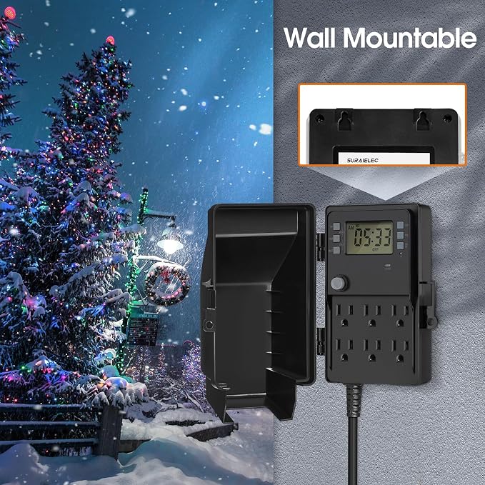SURAIELEC Outdoor Power Stake, 7-Day Programmable Digital Timer, Power Strip - Image 6