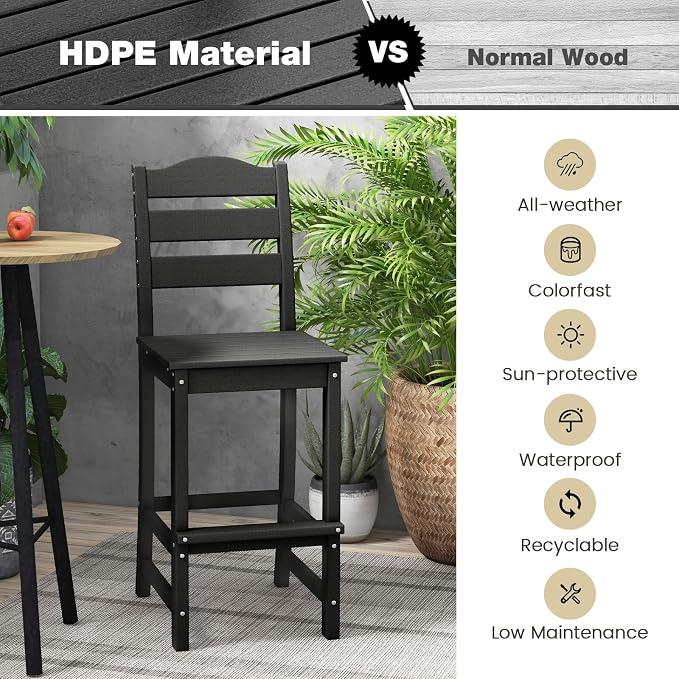 Giantex Outdoor HDPE Bar Stool, Patio Tall Bar Chair - Image 6
