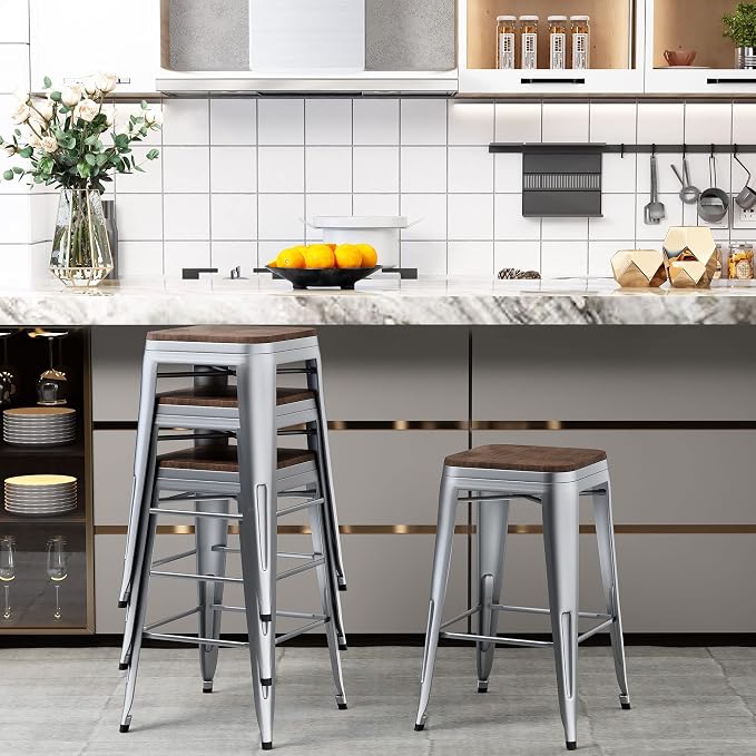 Andeworld Bar Stools Set of 4 Stackable Metal Bar Stools Industrial Counter - Image 3