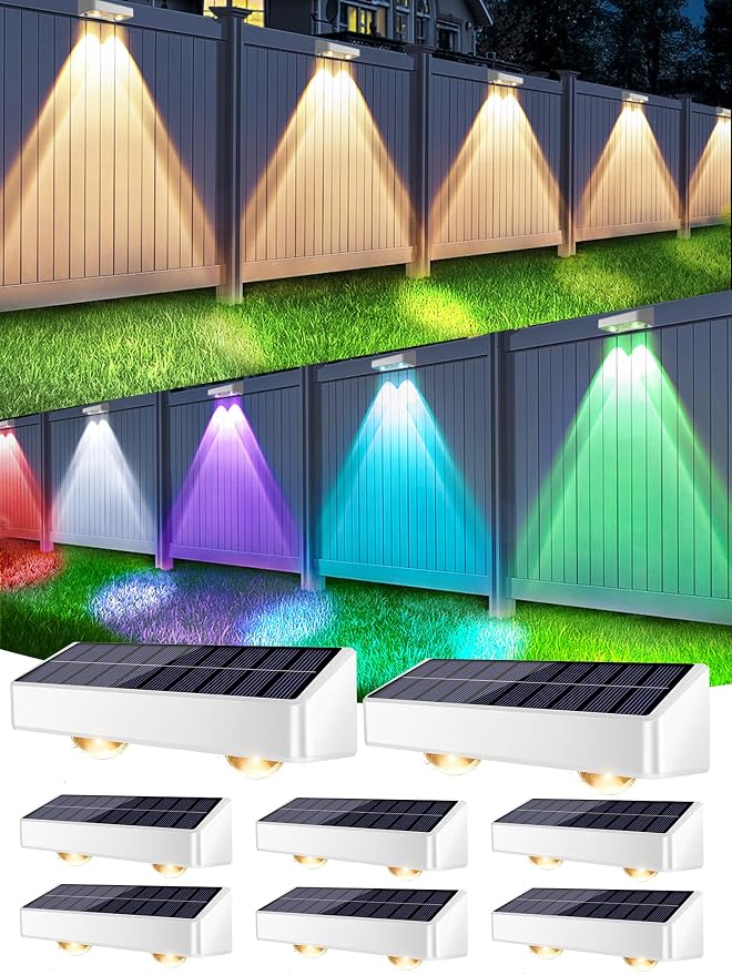 Brizled White Solar Fence Lights Outdoor, 11 Modes & 9 Colors Color Changing by Brizled