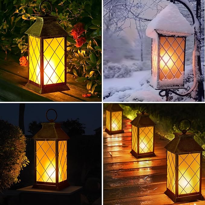18" Solar Lantern with Flickering Flame Light, Large Outdoor Waterproof Solar - Image 7