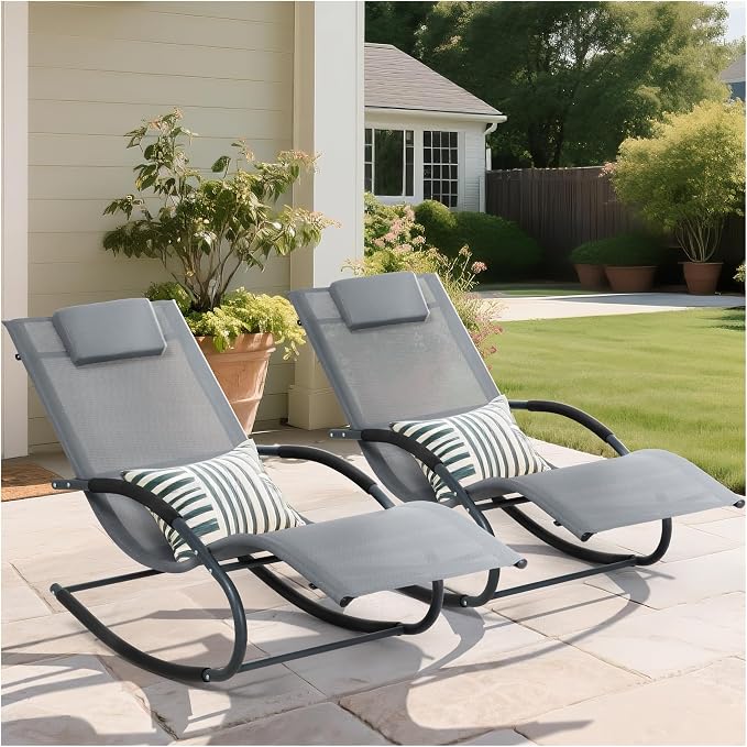 Outdoor Lounge Chair with Pillow, Pool Chaise Lounge Chair Set of 2 by MansionHome