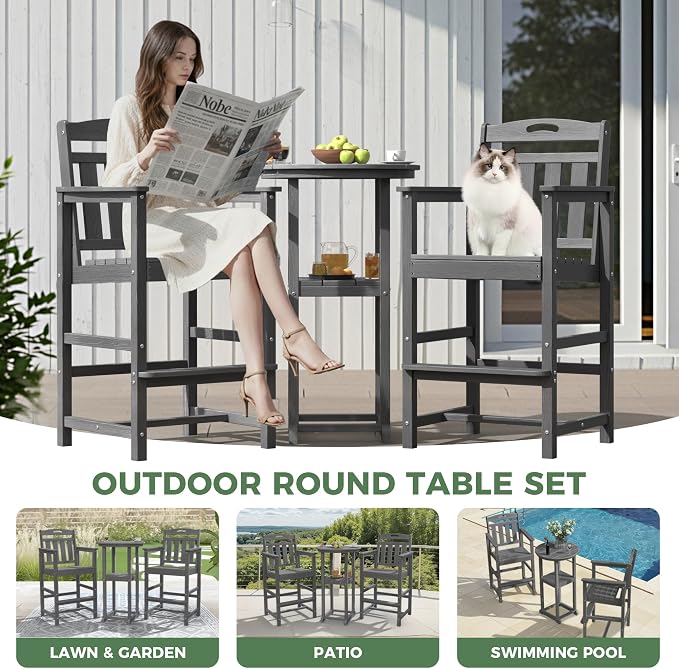 Outdoor Bistro Bar Set, Patio High Top Table and Bar Height Tall Adirondack - Image 7