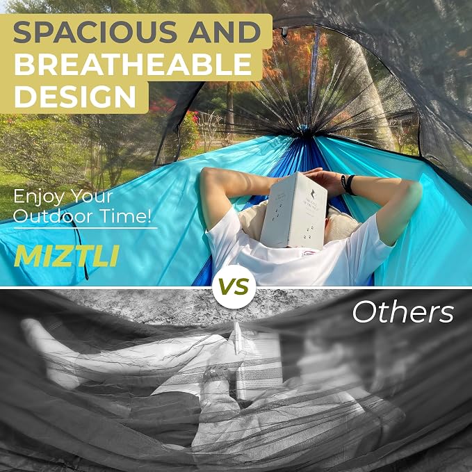 Miztli Camping Hammock -Portable Hammock w/Spacious Net & Tree Straps - Image 3