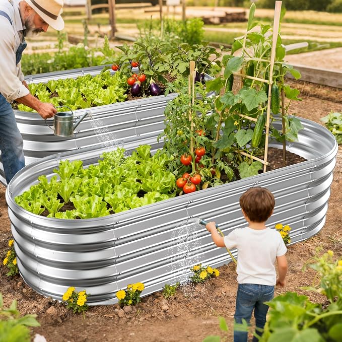 17" Tall Outdoor Garden Raised Garden Bed Kits, 5ft X 2ft Oval, 0.8MM Thick - Image 6