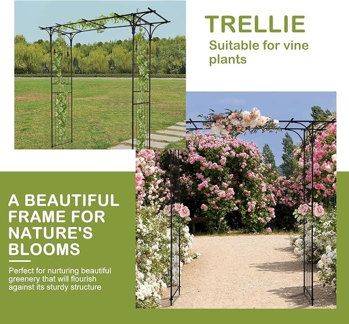 Outvita 7Ft Garden Arch Arbor, Steel Frame Stand Trellis, Arbour Archway - Image 3