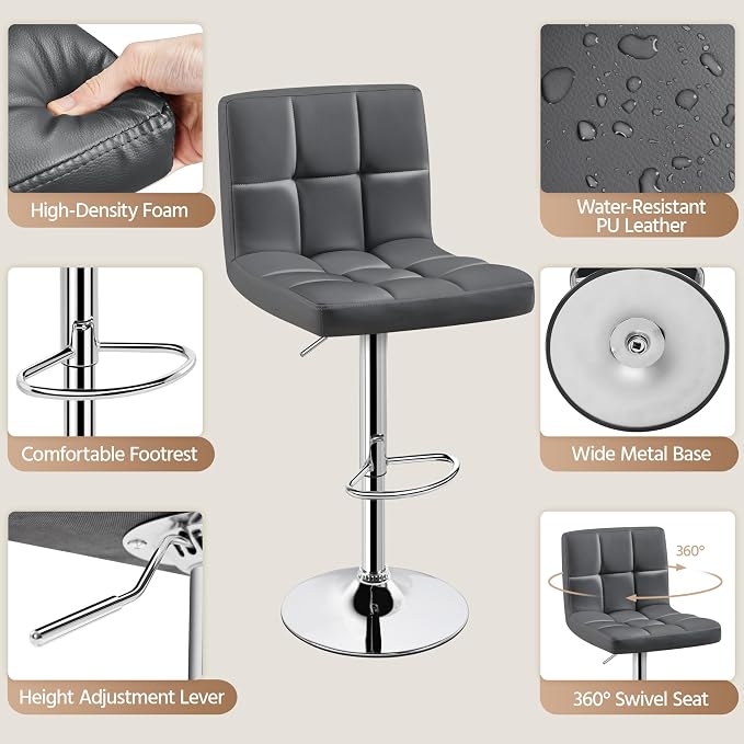 Yaheetech Bar Stools Set of 4, Adjustable Swivel Barstools - Image 6