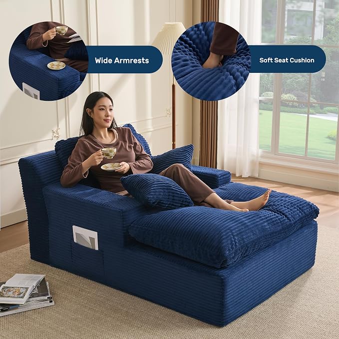 63" Chaise Lounge Chair Indoor, Set of Convertible Sleeper Sofa Couch - Image 4