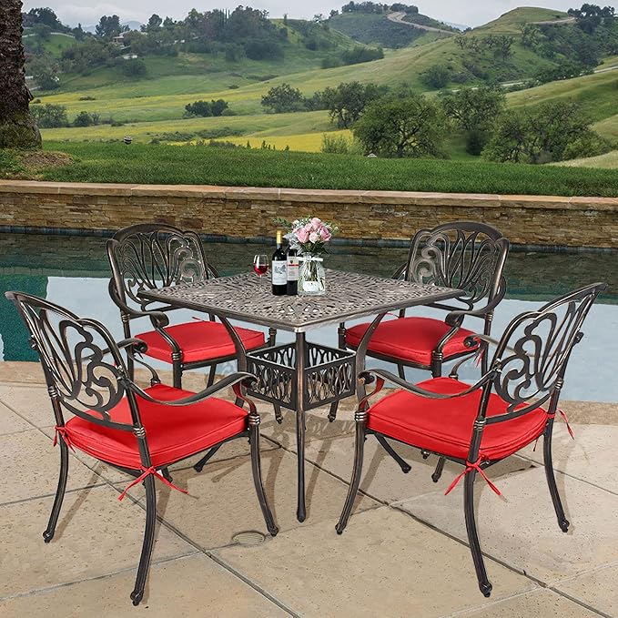TITIMO 5-Piece Cast Aluminum Outdoor Patio Dining Set, 4 Pattern Chairs and - Image 4