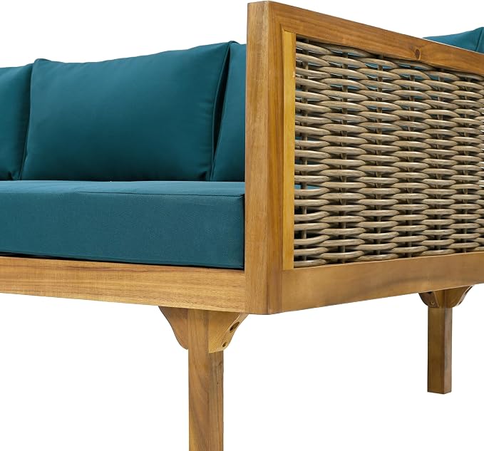 Merax 67.5" Outdoor Patio Daybed 3 Seater Sofa Bed, Acacia Wood Frame - Image 10