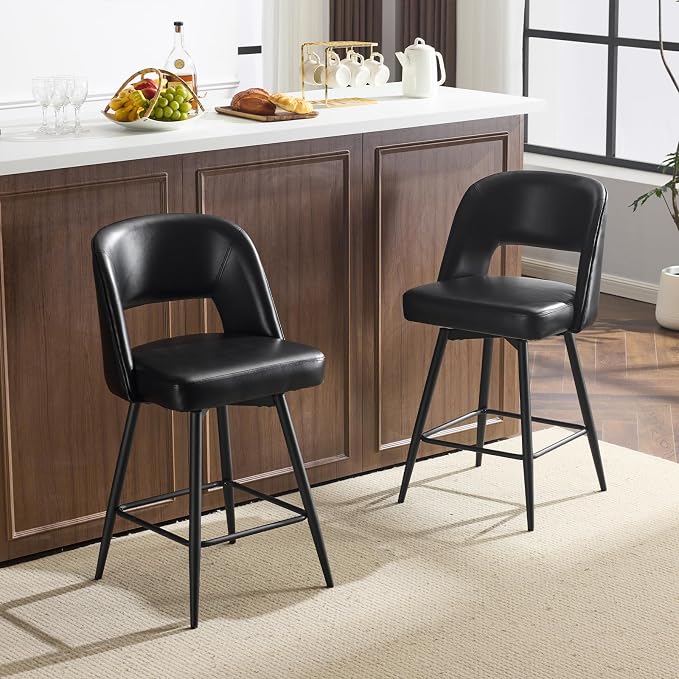 VINGLI Bar Stools Set of 2, Upholstered Barstools by VINGLI
