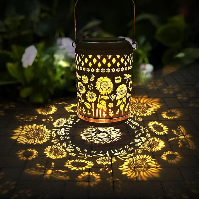 Kaixoxin Solar Garden Decor Metal Lantern Sunflower Table Lamp Bronze Outdoor - Image 3