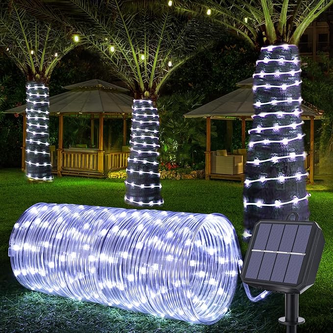 Solar Rope Lights, 66ft 200LED Solar String Lights, 8 Modes Waterproof Solar by Jnaurb