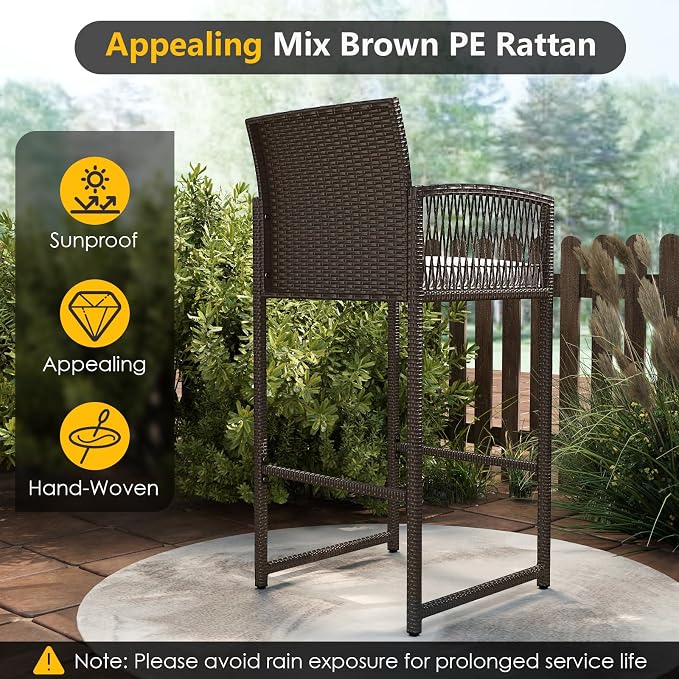 Tangkula 3 Piece Patio Bar Set, Outdoor Heavy Duty Wicker Bar Height Table & 2 - Image 5