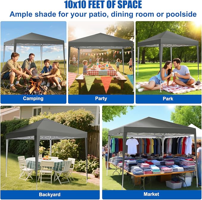 Yesker 10x10 Pop Up Canopy Tent UPF 50+ Waterproof Outdoor Canopy Portable - Image 9