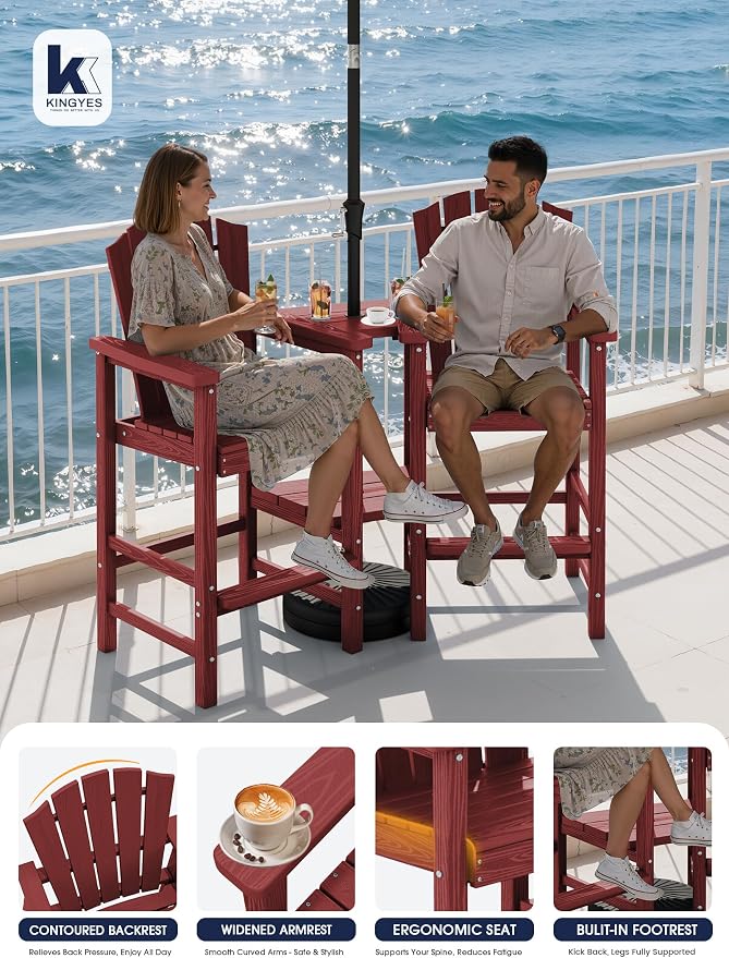 KINGYES Tall Adirondack Chair Set of 4, HDPE Tall Adirondack Barstools - Image 8