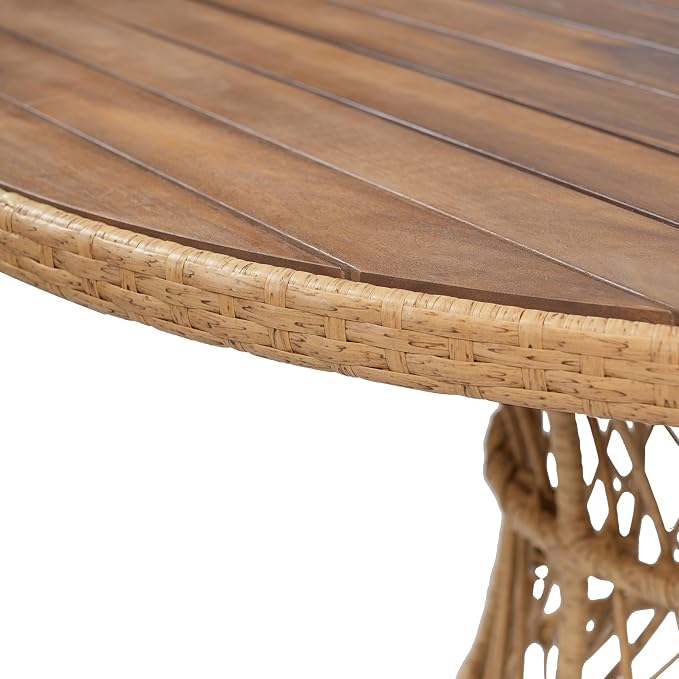 Merax 47.24" Round Outdoor Dining Table, Acacia Wood Top & Wicker Base - Image 6