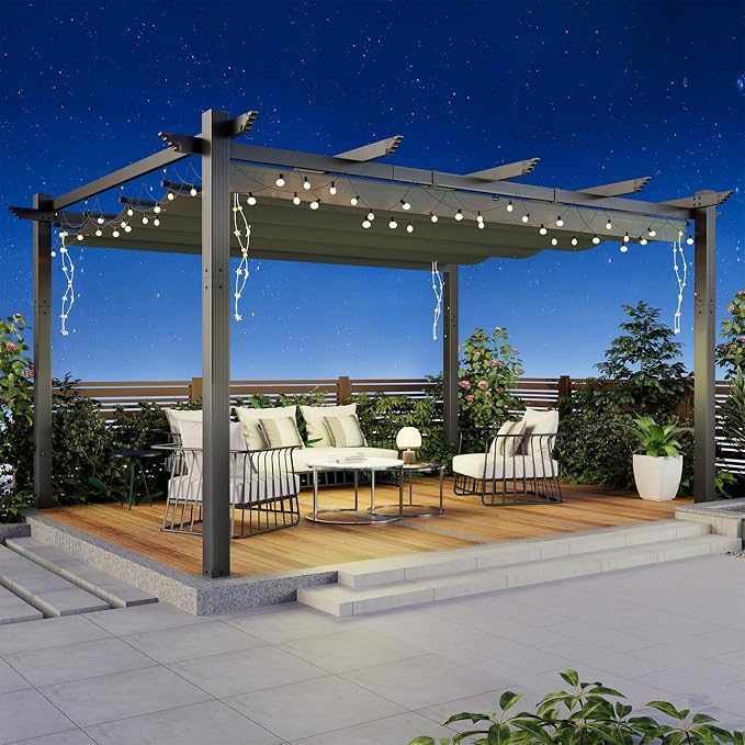 MELLCOM Retractable Pergola 12x16 Ft, Outdoor Aluminum Shelter - Image 7
