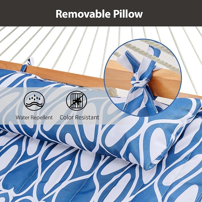 Outdoor Double Hammock with Hardwood Spreader Bars, Large Rope Hammock with - Image 7