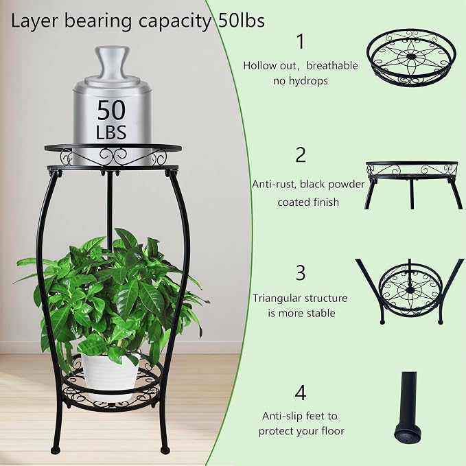 CASIMR 2Pack Plant Stand Indoor Outdoor, 2 Tier 26.6" Tall Metal Potted Holder - Image 2