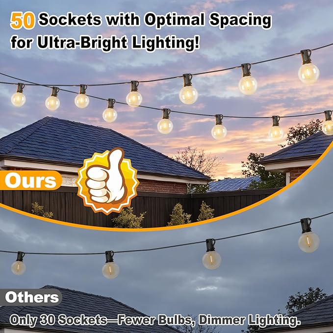 100ft 2-Pack Outdoor G40 LED Globe String Lights Dimmable Waterproof - Image 2
