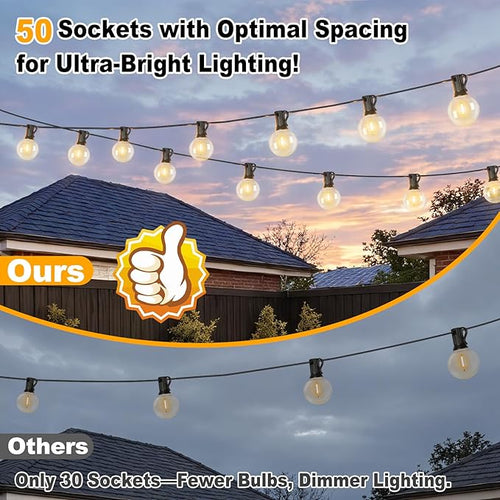 100ft 2-Pack Outdoor G40 LED Globe String Lights Dimmable Waterproof - Image 2