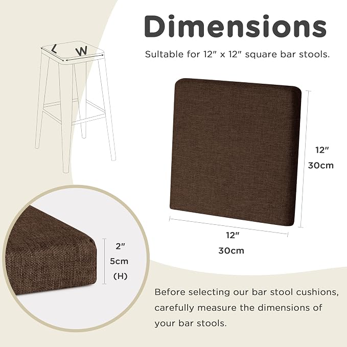 AddGrace Anti-Slip Bar Stool Cushions Square Bar Stool Seat Cushions - Image 2