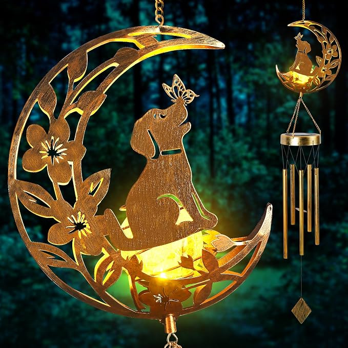 Moon Dog Wind Chime Outdoor, Handcrafted Metal Garden Wind Chimes by Unknown